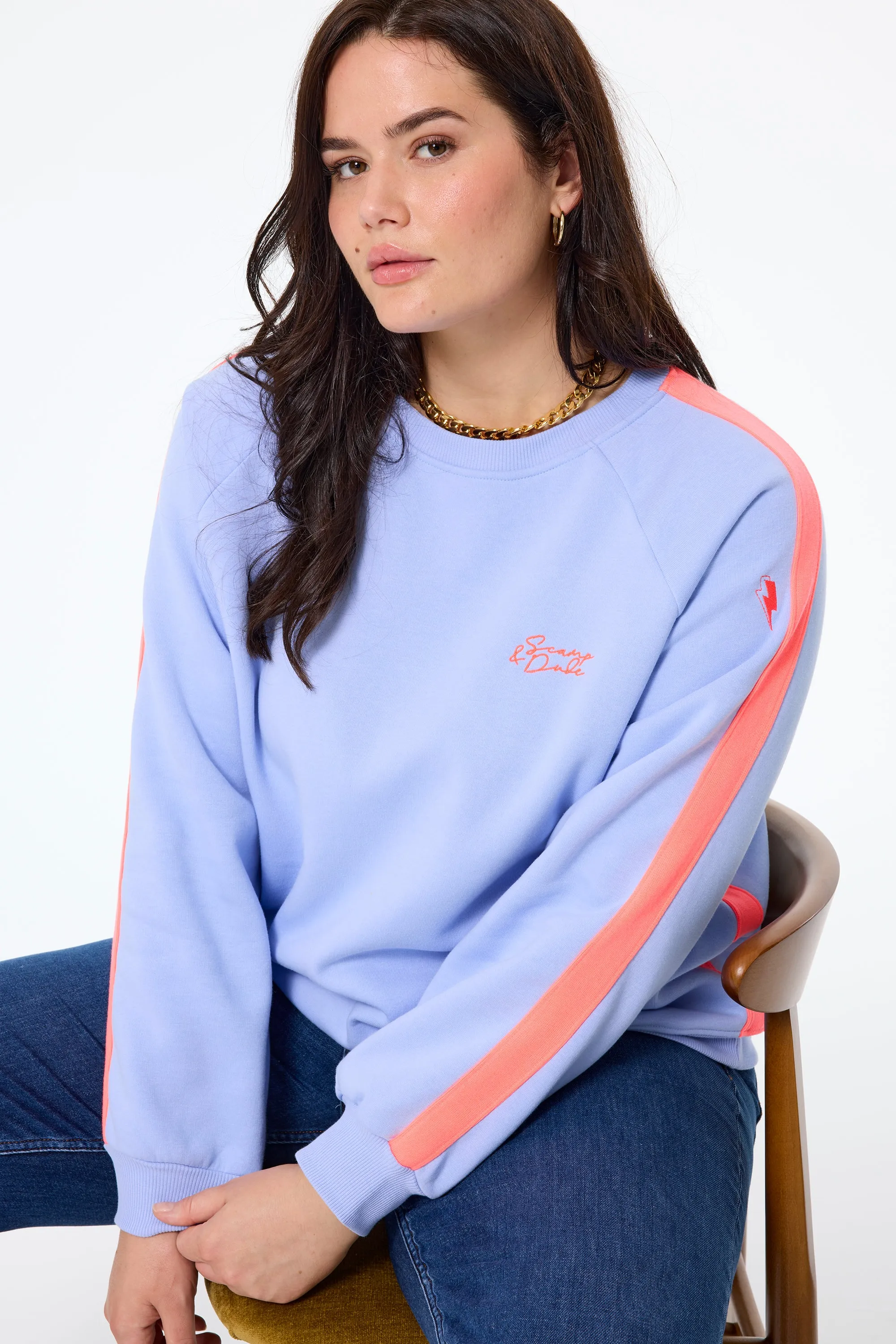 Cozy Basics Cool in summer Blue with Neon Coral Colourblock Relaxed Sweatshirt