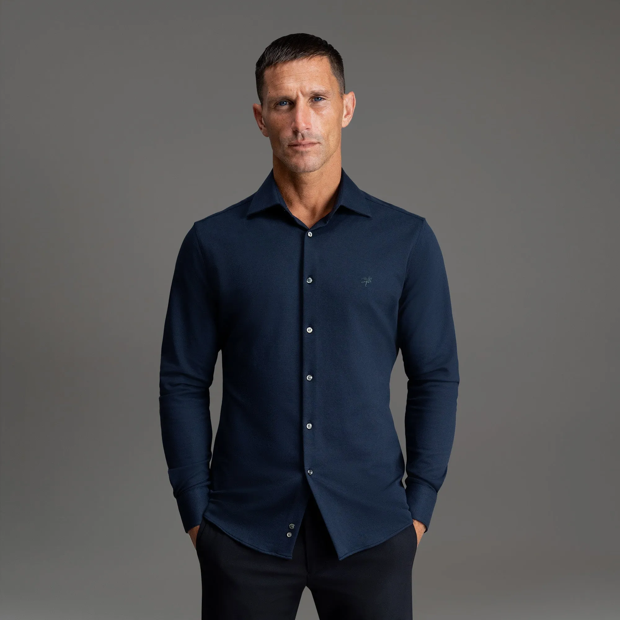 Stretch Oxford Spread Shirt Work From Home Micro Perforated Texture
