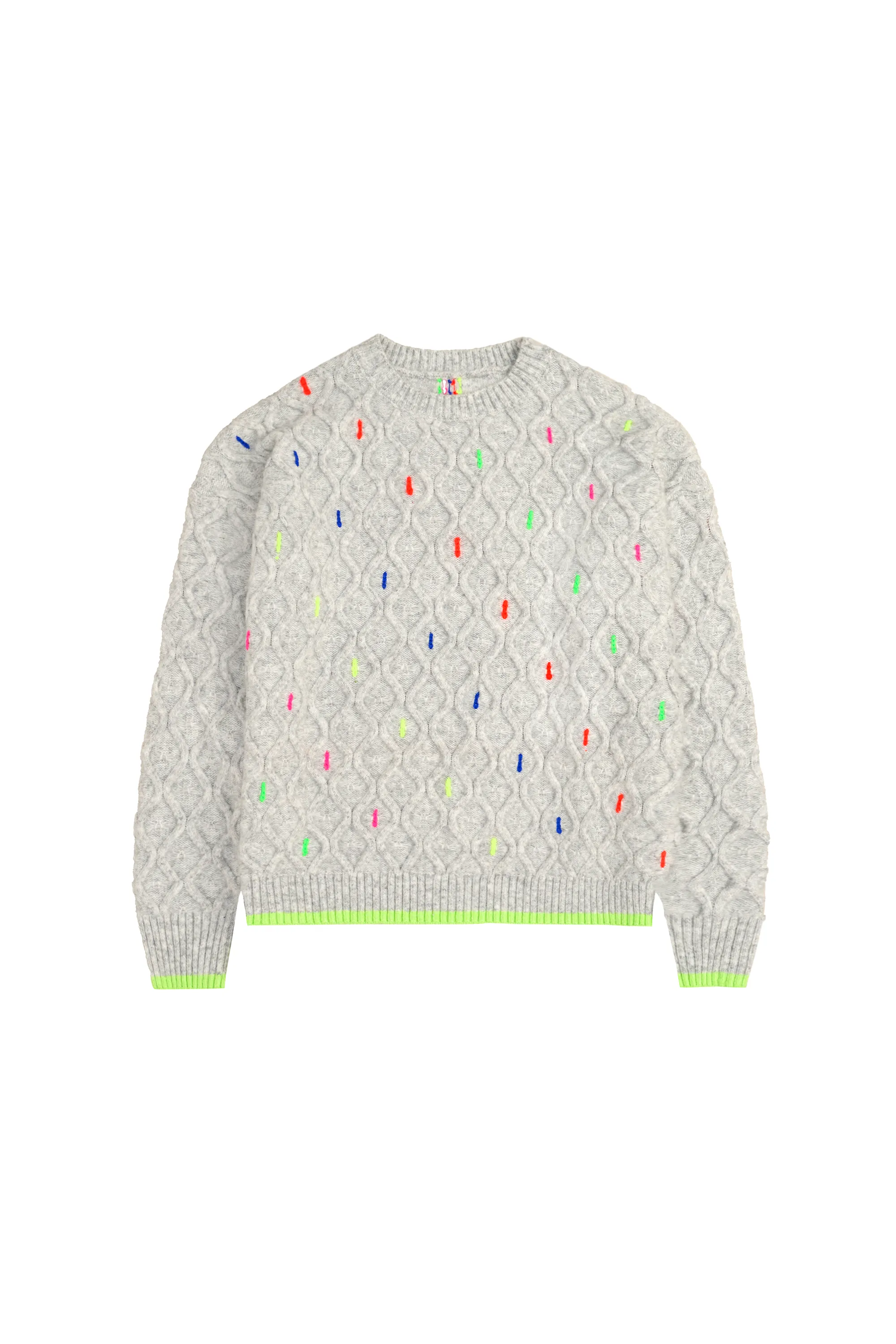 Sweater Knit Grey with Neon Rainbow Fleck Cable Knit Jumper