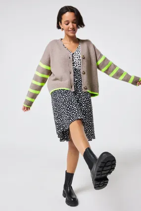 Oatmeal and Neon Yellow Stripe Cardigan Smart Look