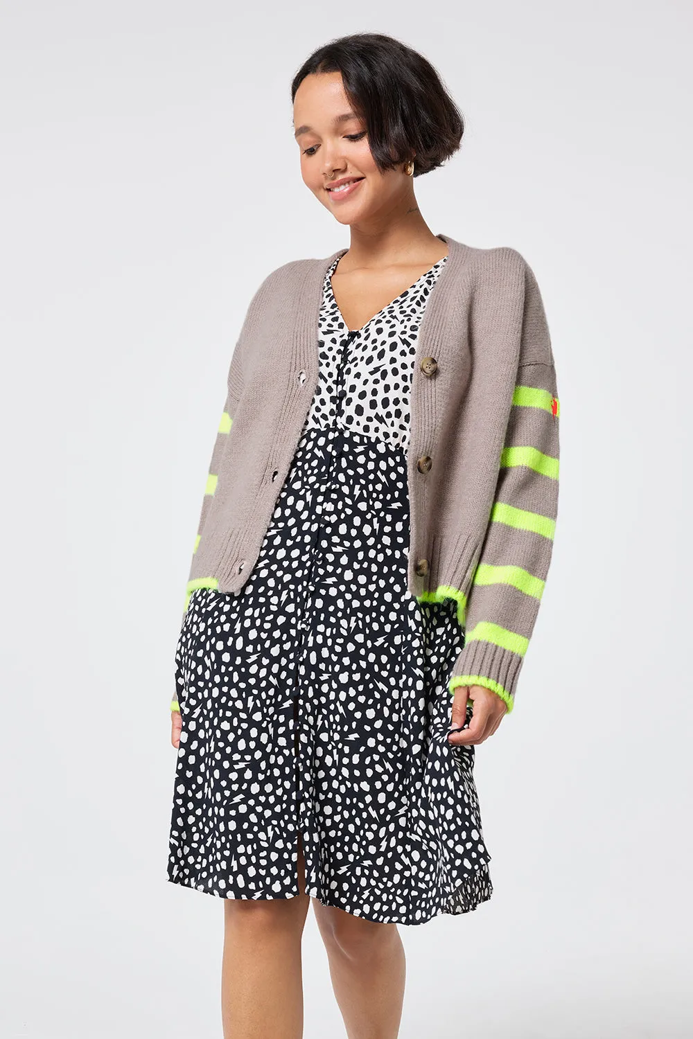 Oatmeal and Neon Yellow Stripe Cardigan Garment Dye Process