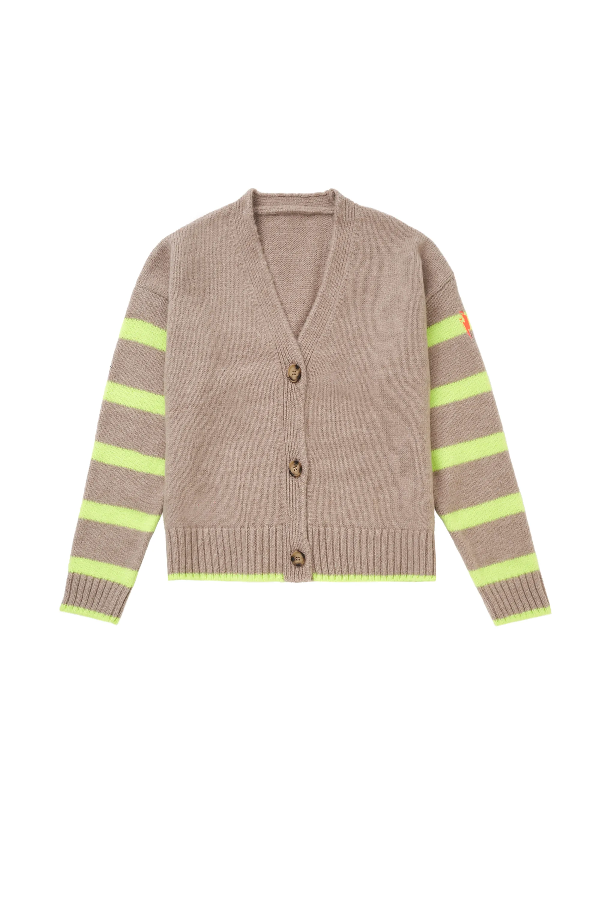 Jacquard Weave Oatmeal and Neon Yellow Stripe Cardigan