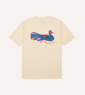 hypoallergenic material Natural Fiber Blend Antique White Peacock Print Short-Sleeve Hiking T-Shirt
