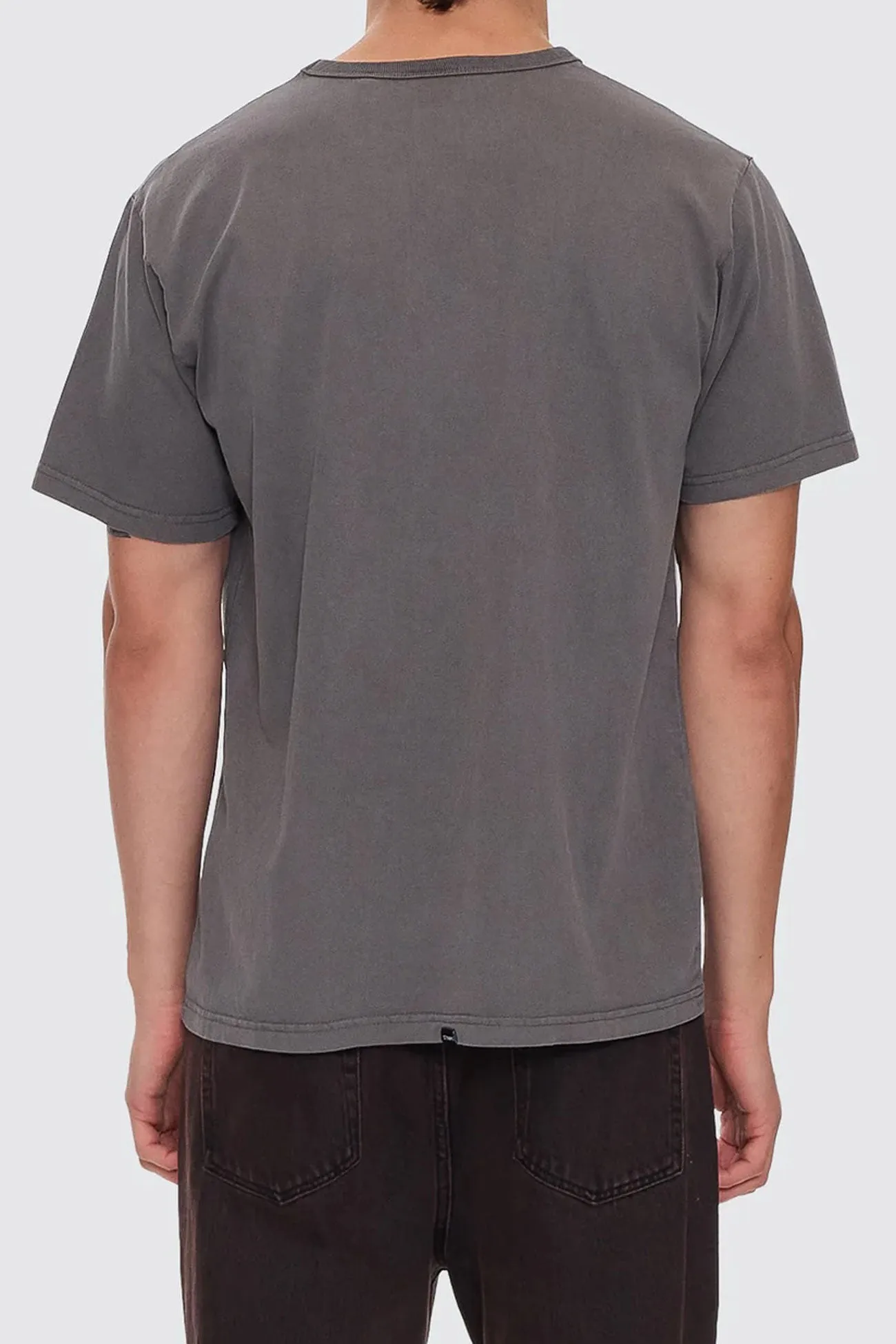 Thrills Workwear Embro Merch Fit Tee Charcoal Rose Tear Resistant Weave RibbedTrim