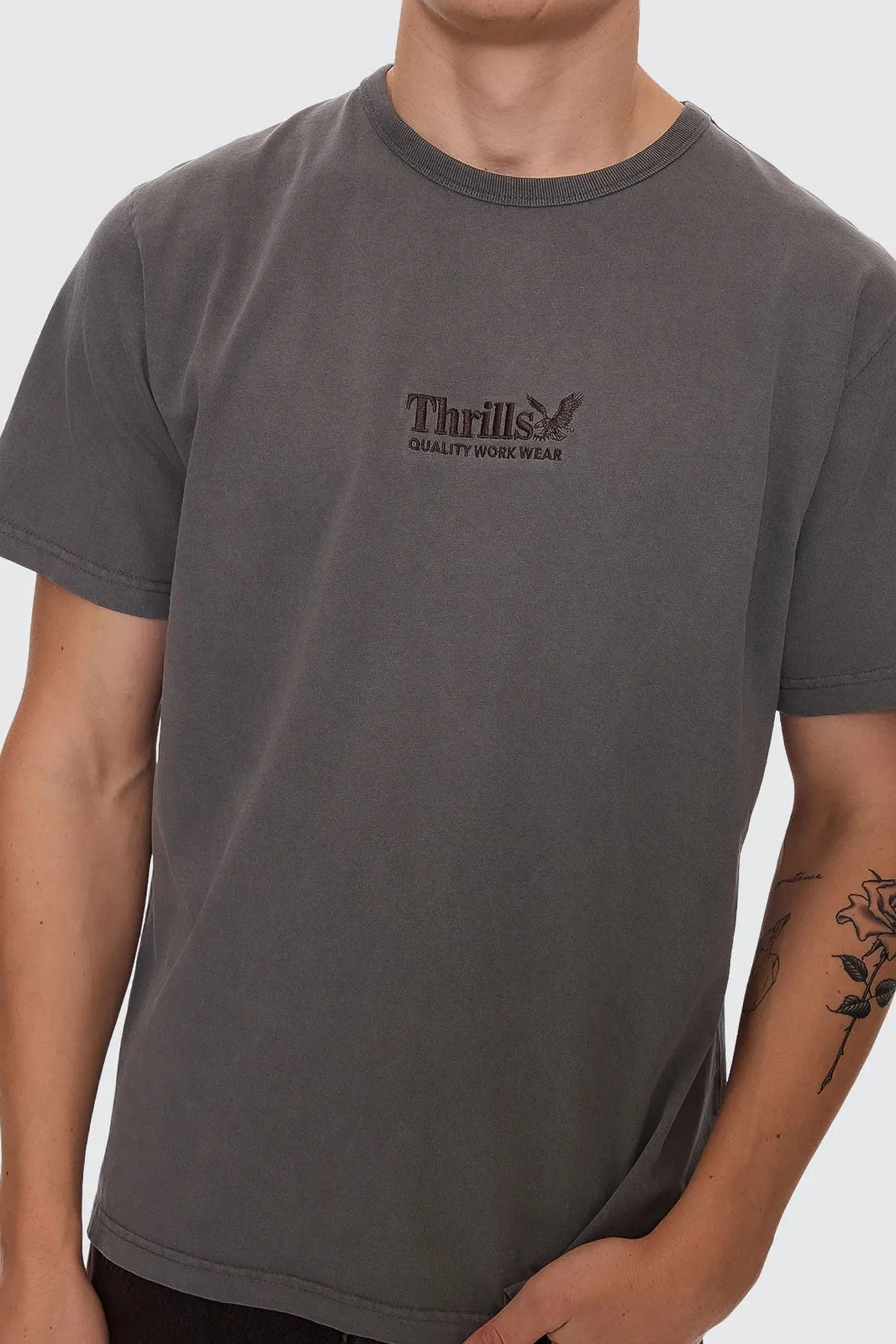 AntiStaticFabric ThermalRegulationLayer Thrills Workwear Embro Merch Fit Tee Charcoal Rose