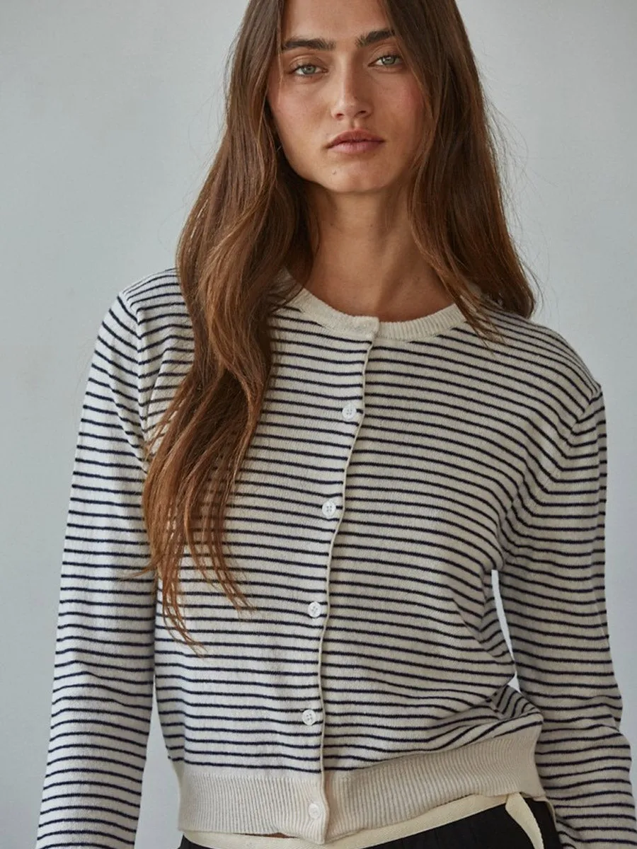 Ultrasoft Inner Lining STRIPED KNIT CARDIGAN - NATURAL/BLACK