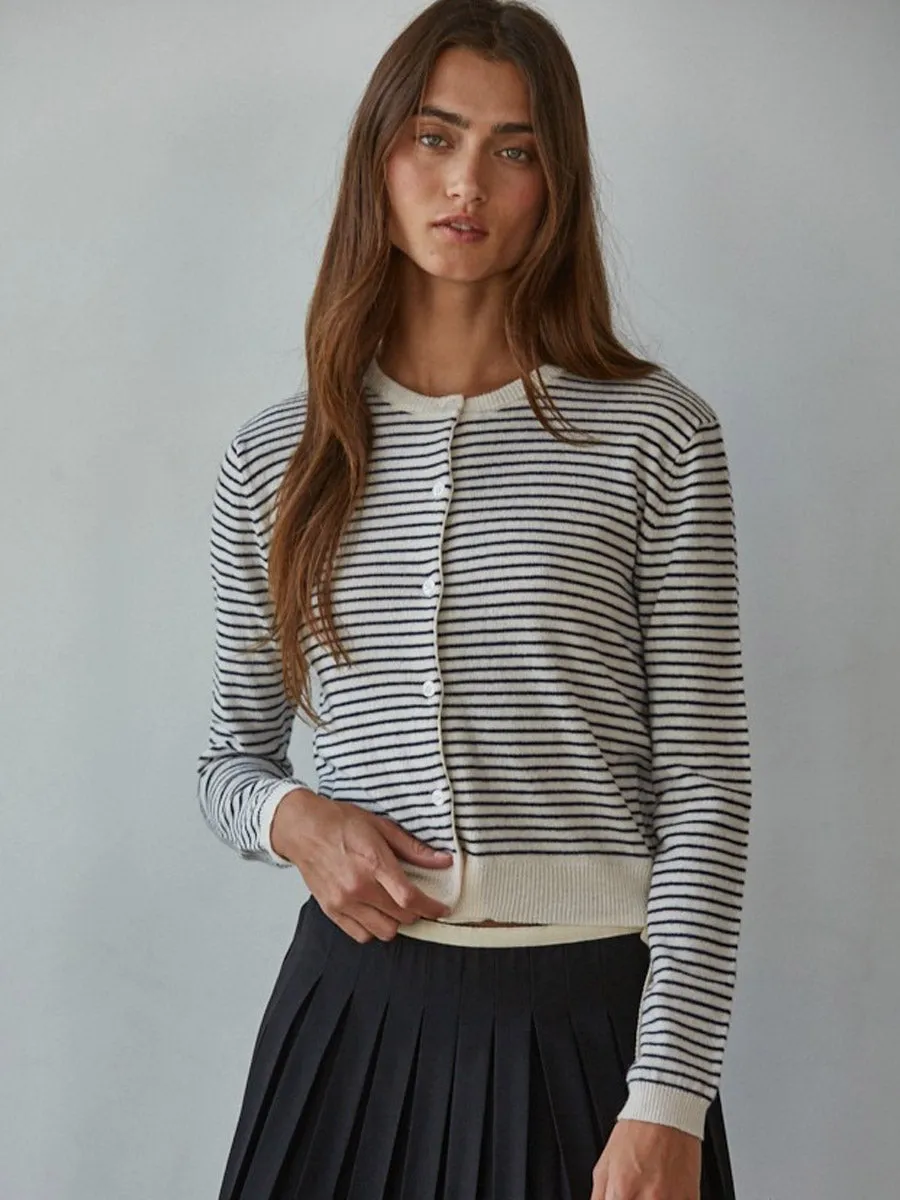 LayeredCollar STRIPED KNIT CARDIGAN - NATURAL/BLACK