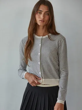 LayeredCollar STRIPED KNIT CARDIGAN - NATURAL/BLACK