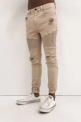 Athletic Comfort Eco Friendly Fabric Strung Out Moto Cuffed Jean Trashed Oatmeal
