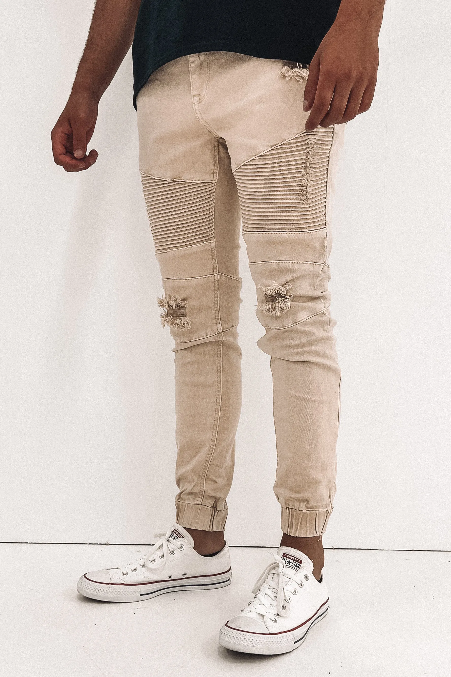 Strung Out Moto Cuffed Jean Trashed Oatmeal Plaid detail Stylish Layers