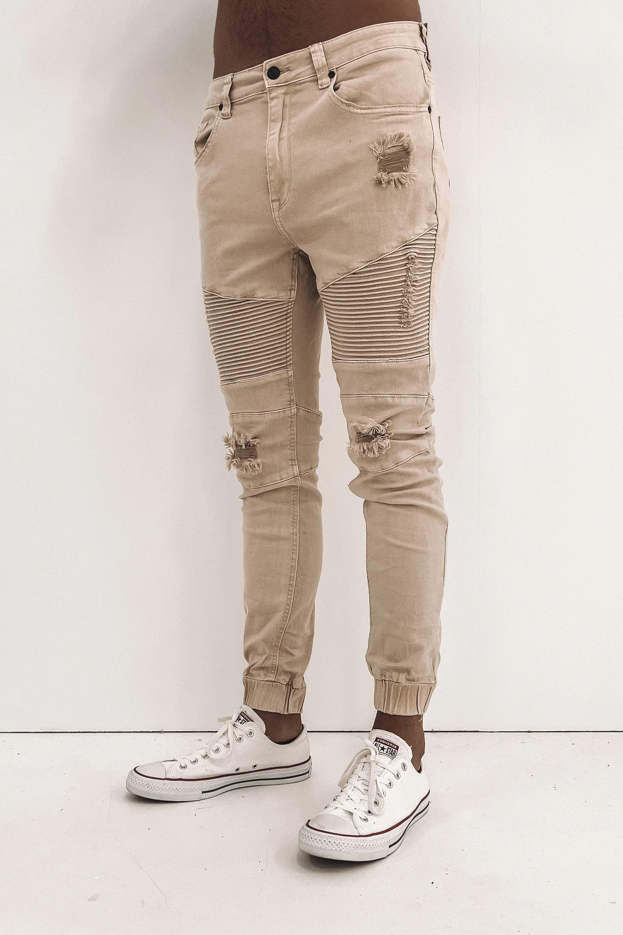 Strung Out Moto Cuffed Jean Trashed Oatmeal Active Fit Commuter Ready