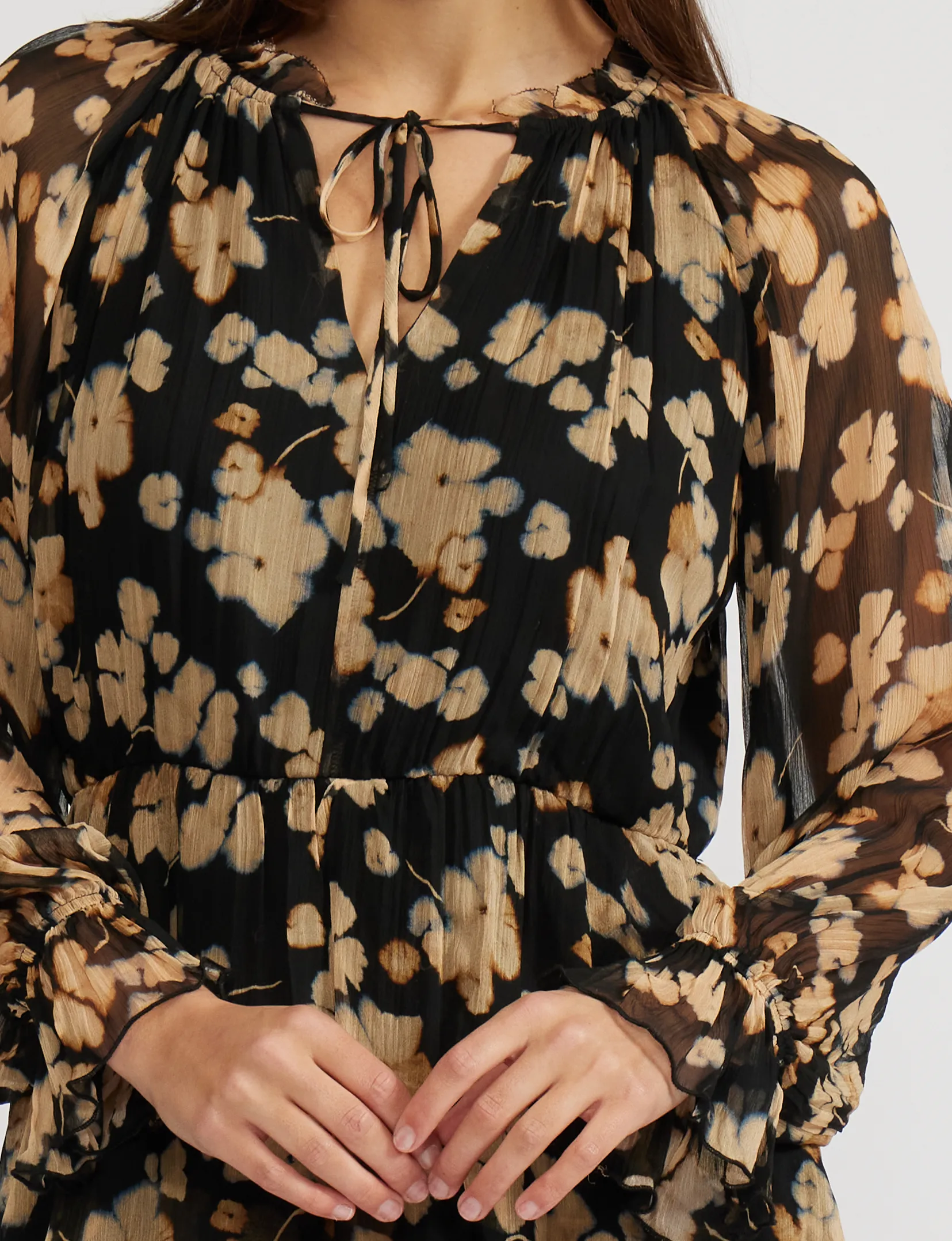 Anniversary-Event Floral Comfort Santino Mini Dress, Black/Beige