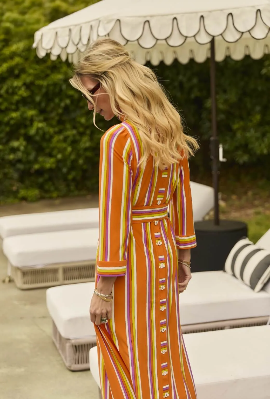 Garden Scene Mod Kaftan - Orange Stripe