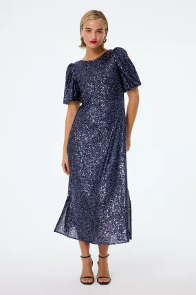 Best-Seller Navy Sequin Puff Sleeve Midi Dress