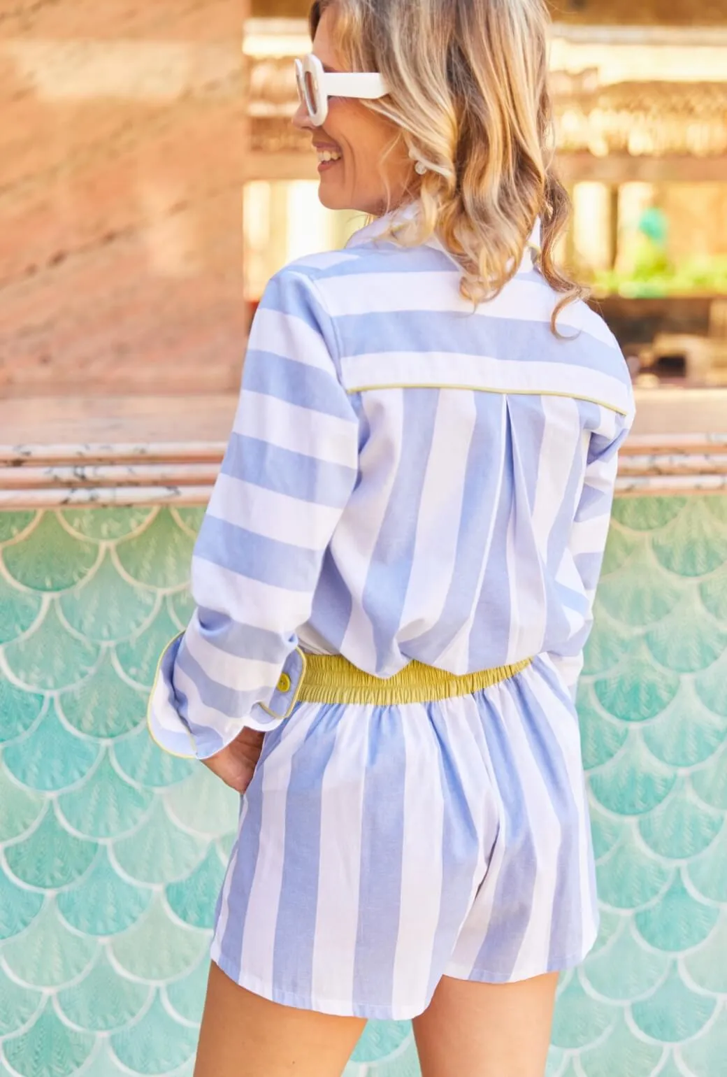 BURU x PBL Flat Front Everyday Shorts - Cabana Stripe Comfort Stretch