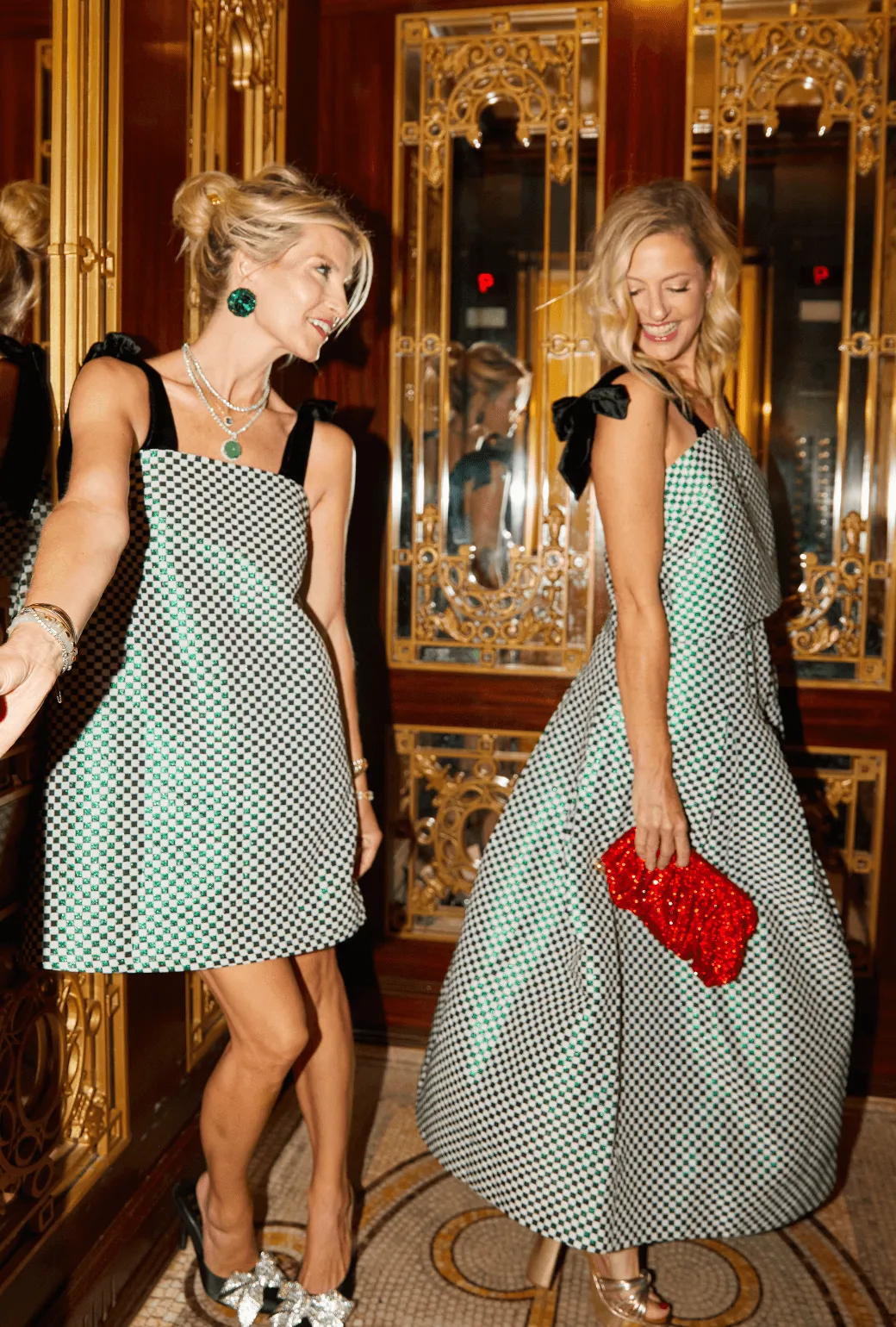 relaxed shape Trendy Fit Look Pillar Dress - Emerald Checkerboard Shimmer