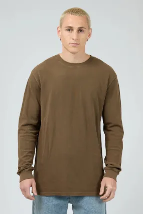 Pique Long Sleeve Tee Khaki FrenchTerry EthicallySourcedMaterial