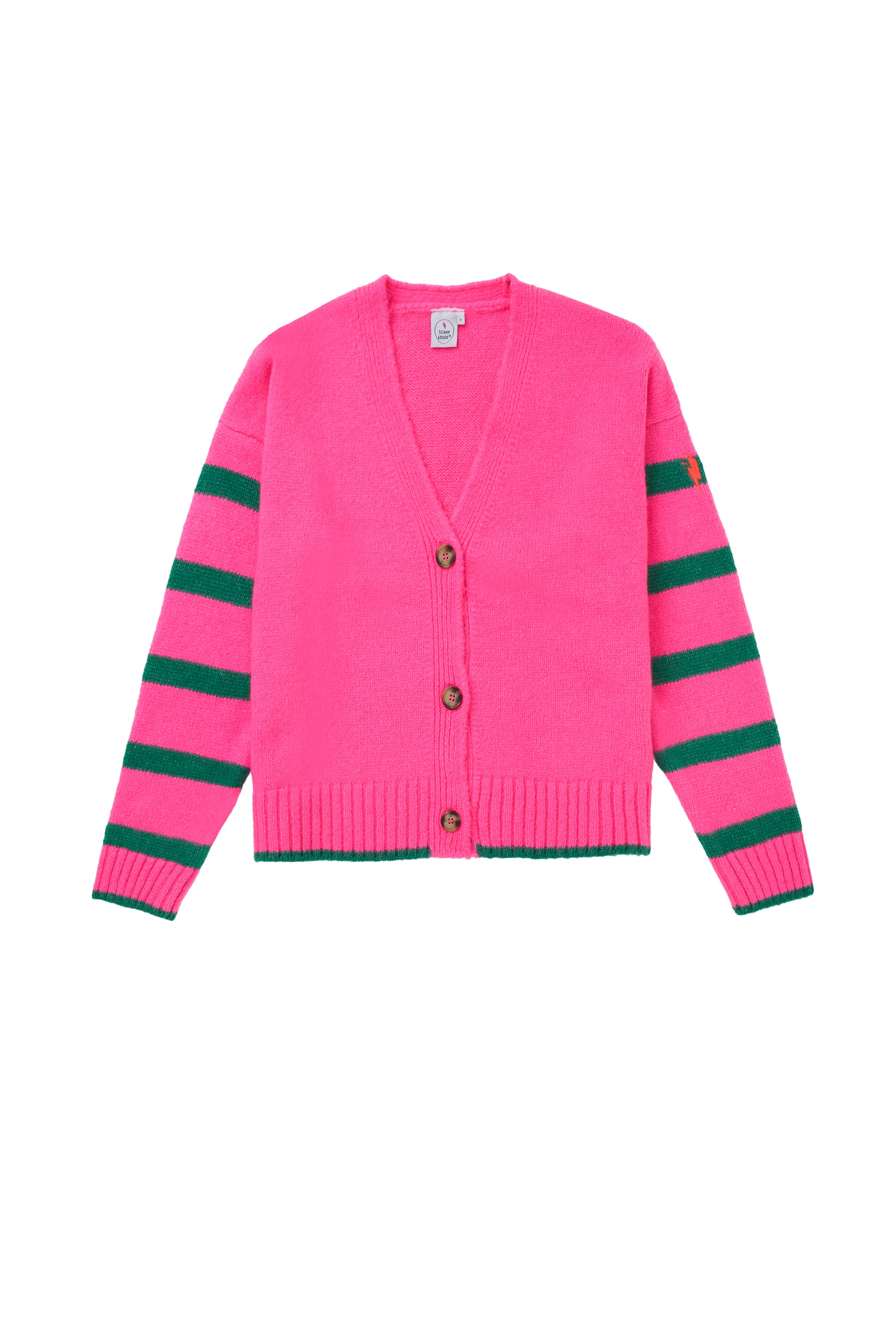 Layered Texture Inner Layer Pink and Green Stripe Cardigan