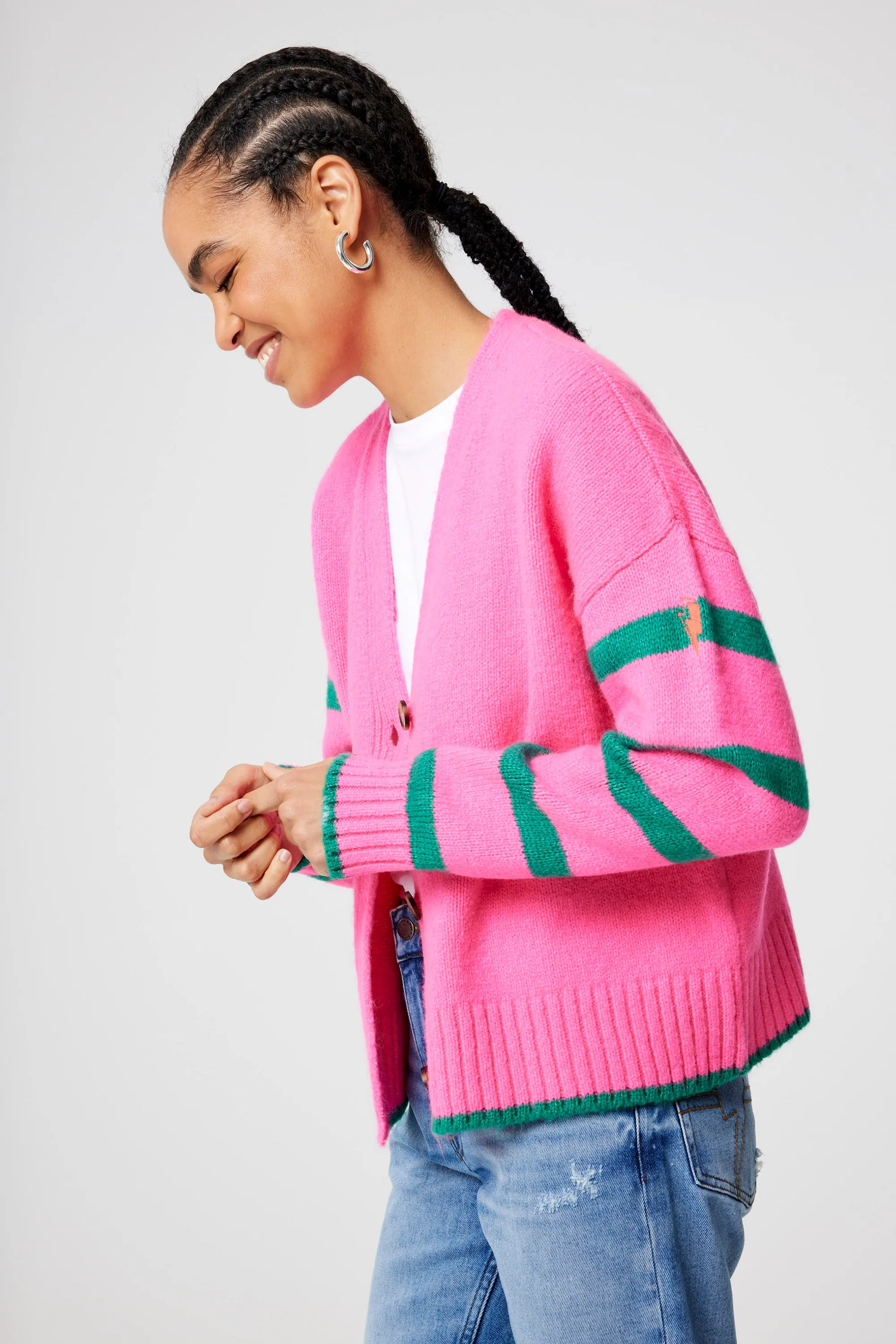 Pink and Green Stripe Cardigan Odor Resistant
