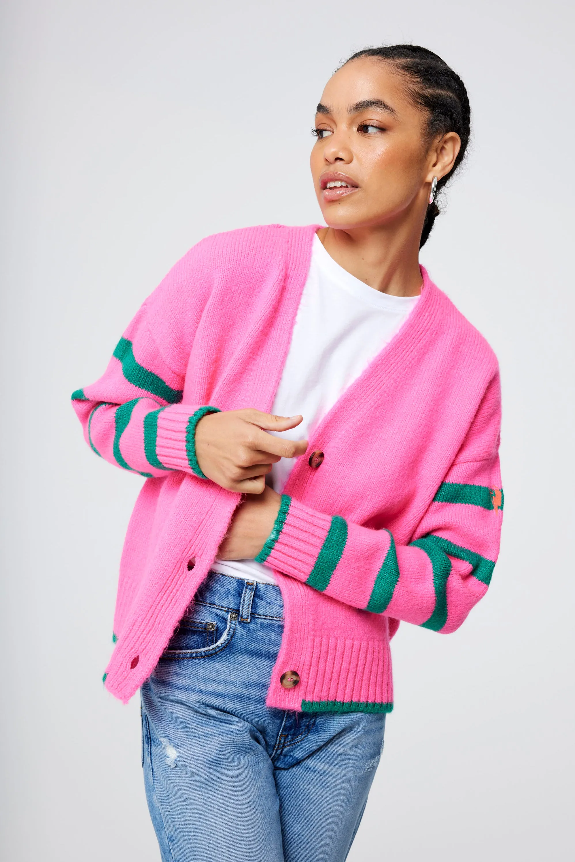 Thermal regulation Pink and Green Stripe Cardigan