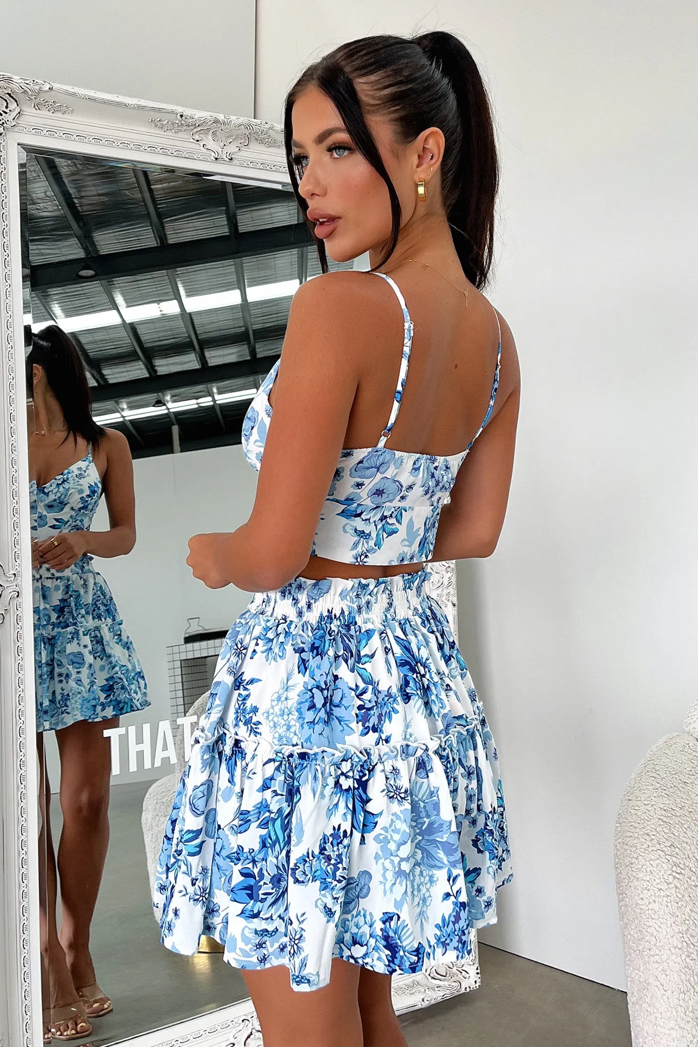 Tahan Skirt - Blue Floral Seamless Edging