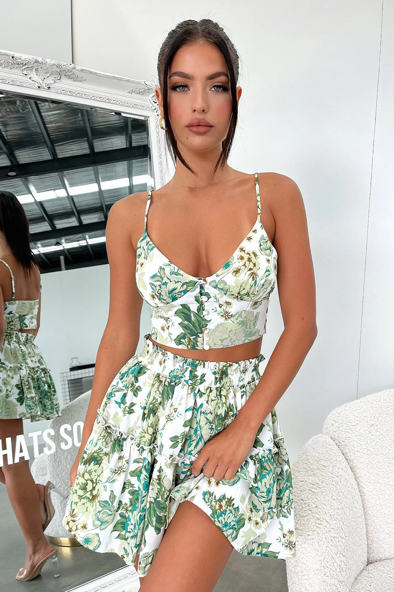Tahan Skirt - Green Floral Water Resistant Bohemian vibe