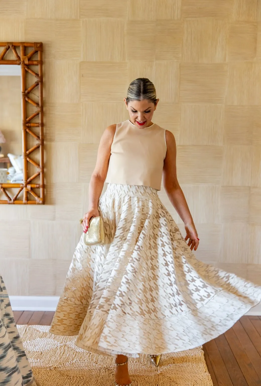 Comfy Essentials Wear Lightweight Construction Buru   Pencil & Paper Co. Lucinda Skirt - Ivory Houndstooth