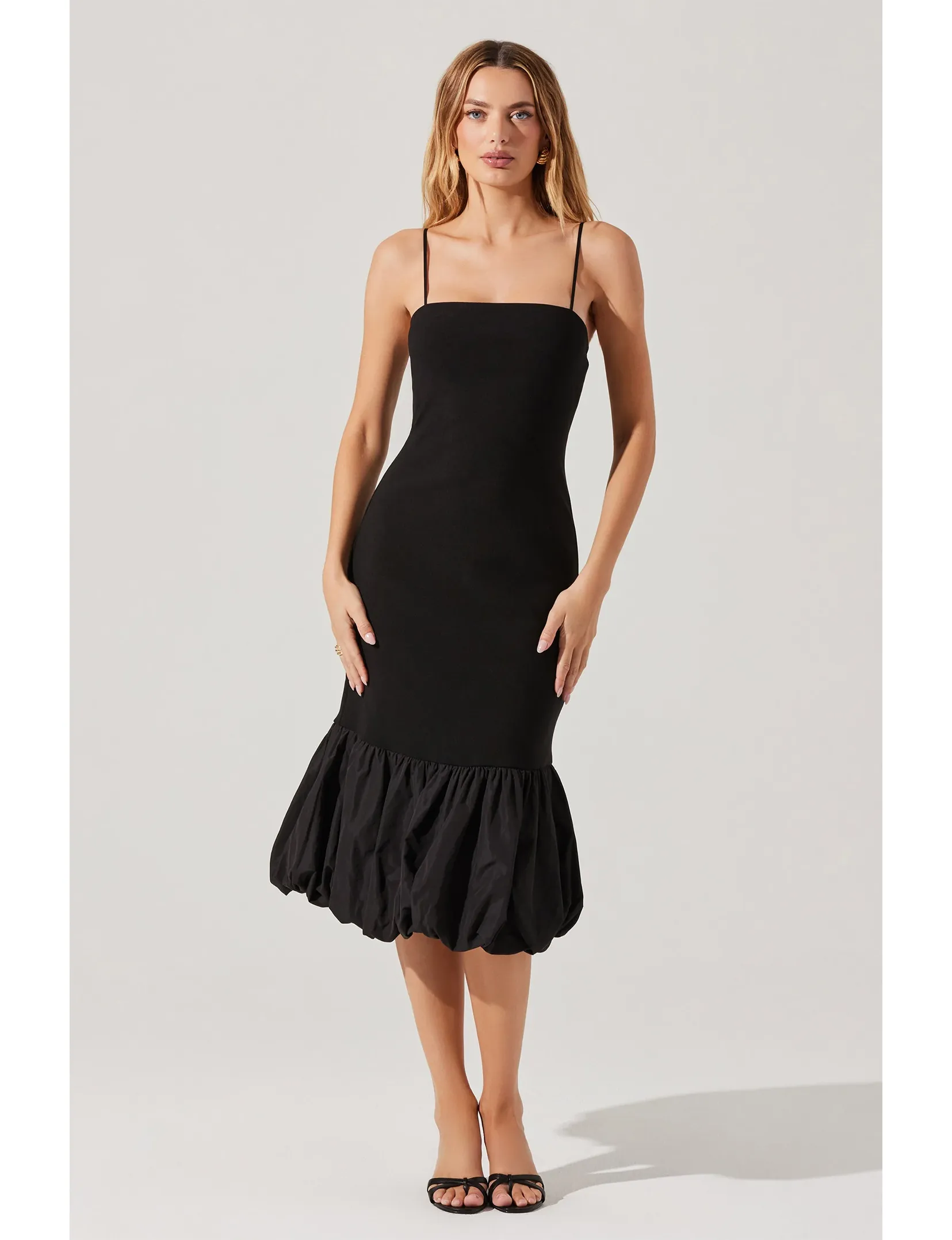 Brittnea Dress, Black Flared-Hem Soft Shine