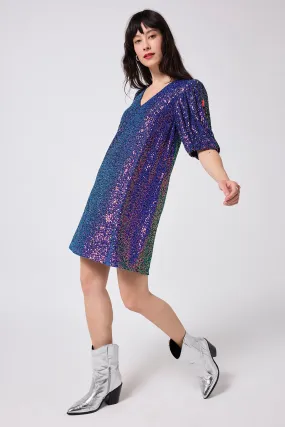 Purple Iridescent Sequin V-Neck Short Dress Dream Look