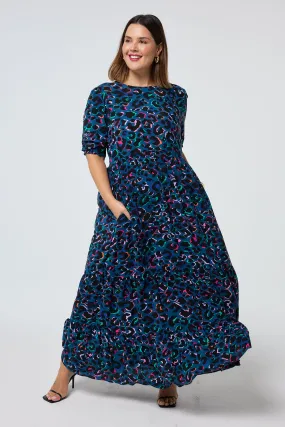 Perfect Fit Look Teal with Rainbow Shadow Leopard Maxi Dress