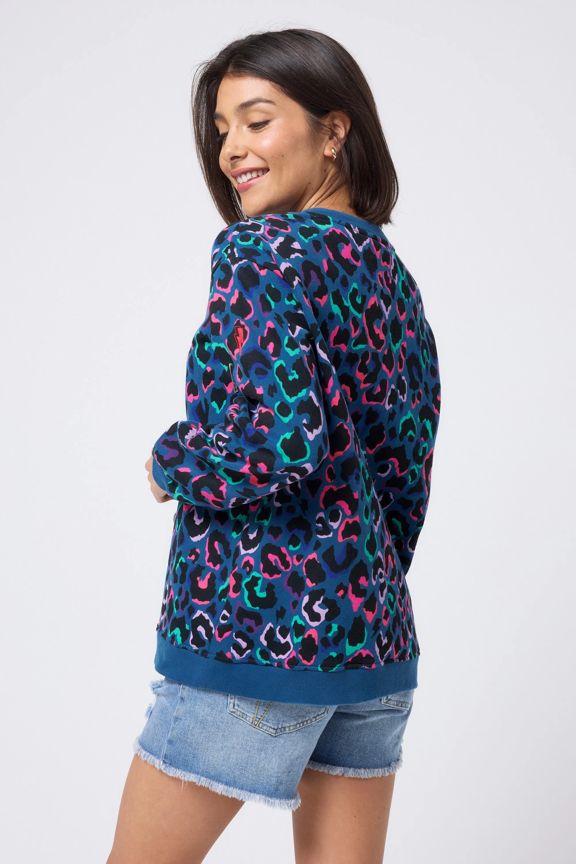 Weekend Wear Teal with Rainbow Shadow Leopard Oversized Sweatshirt
