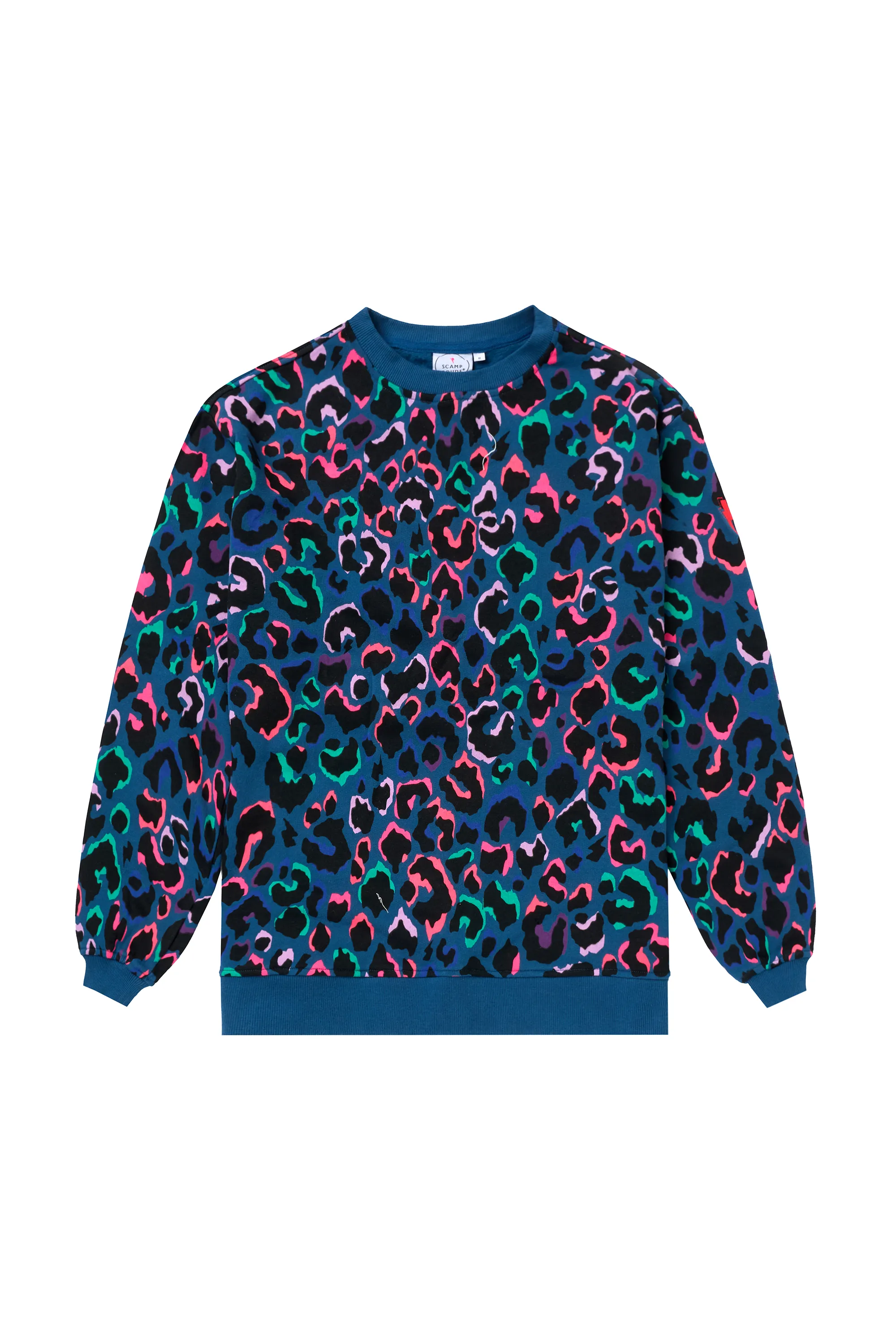 product eco friendliness level Warm Essentials Teal with Rainbow Shadow Leopard Oversized Sweatshirt