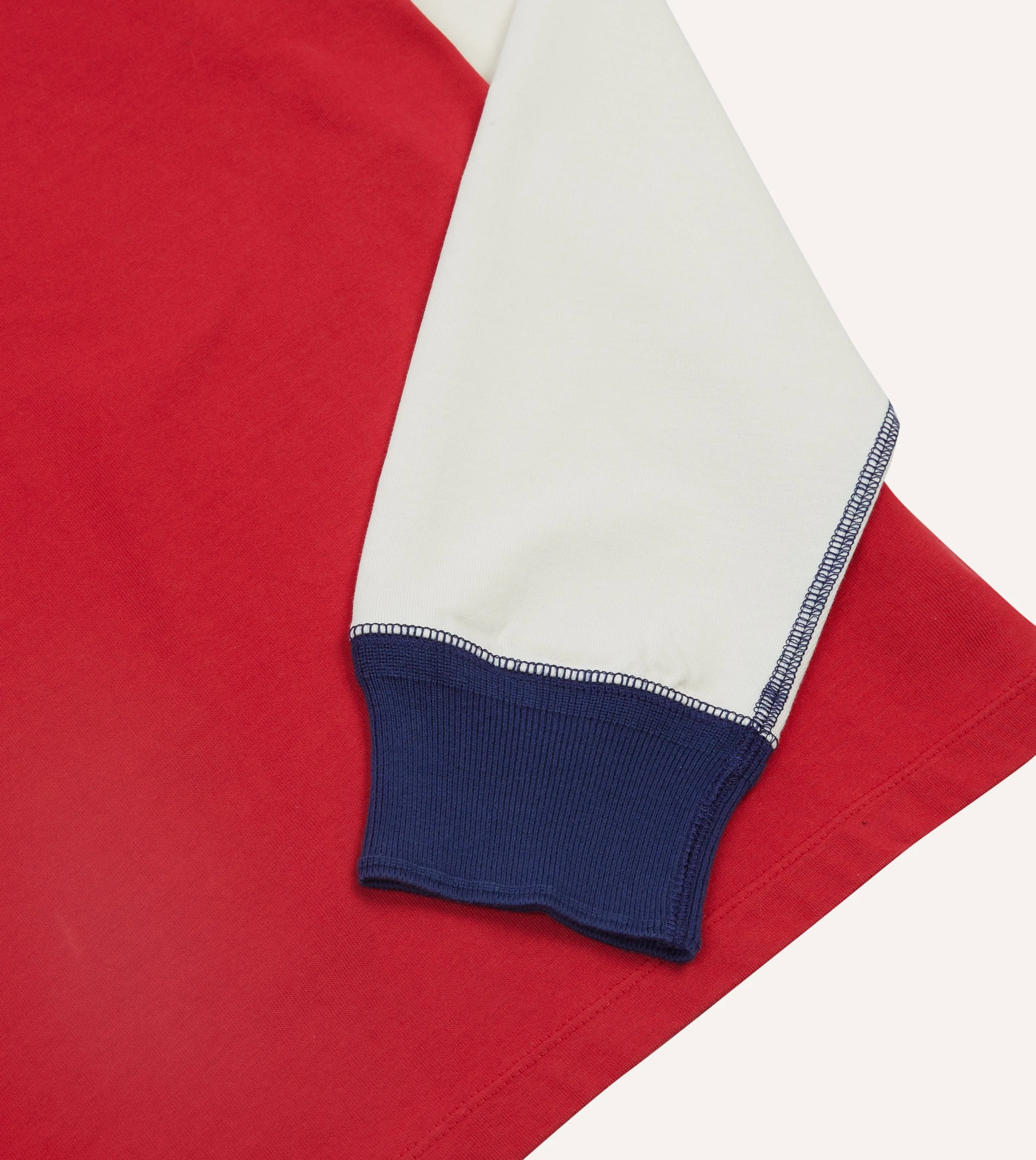 Red and Ecru Long Sleeve Raglan T-Shirt Oversized Silhouette Button Down