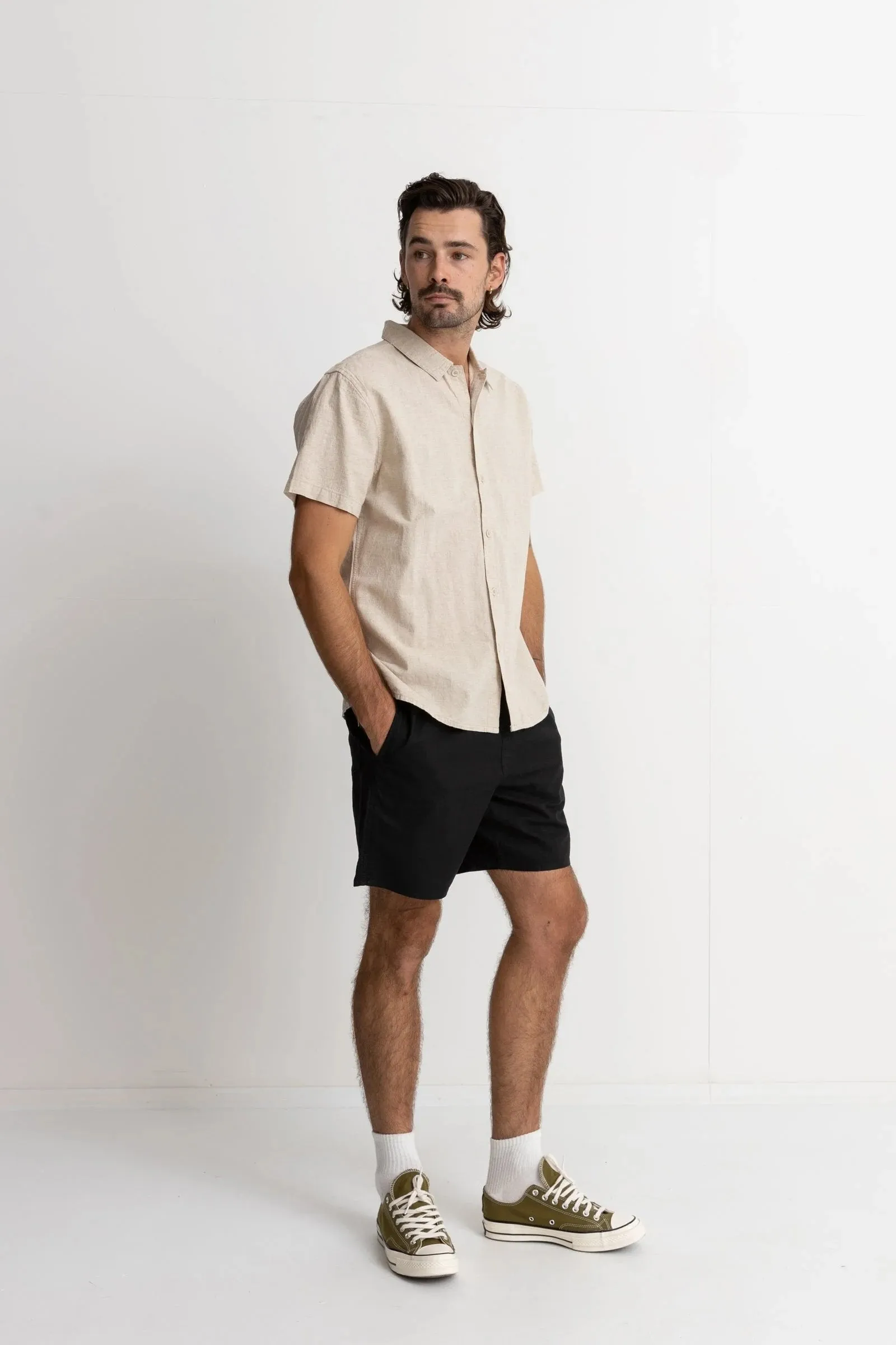 Classic Linen Short Sleeve Shirt Sand GarmentWashed Softness