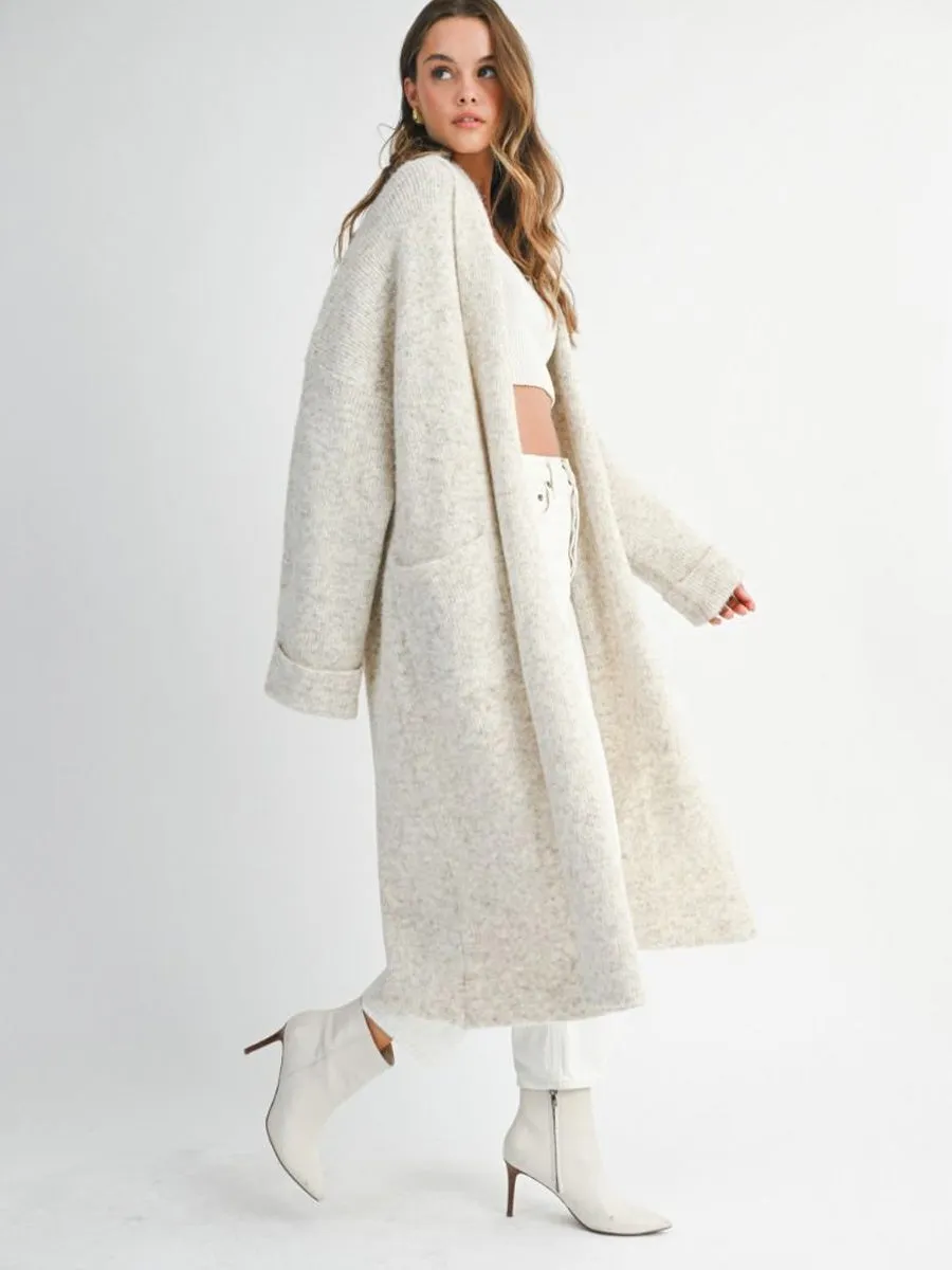 RIBBED KNIT LONG CARDIGAN JACKET - LIGHT TAUPE Eco Dye Process MultiPanelBreathability