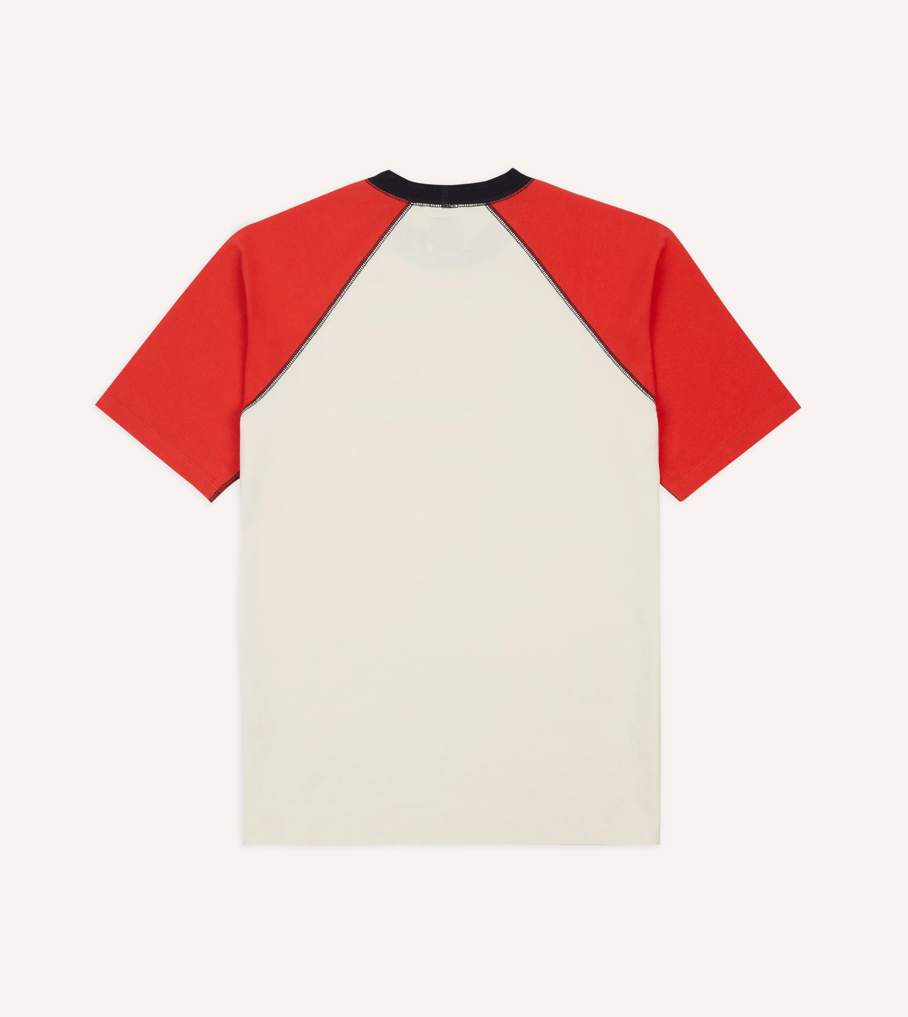 Ecru and Red Raglan Sleeve Hiking T-Shirt Minimal Design