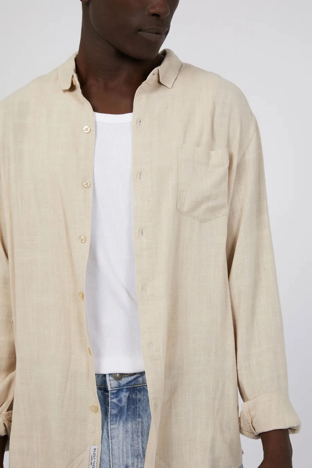 DoubleStitched Hem Thermal Insulation Mason Linen Shirt Natural