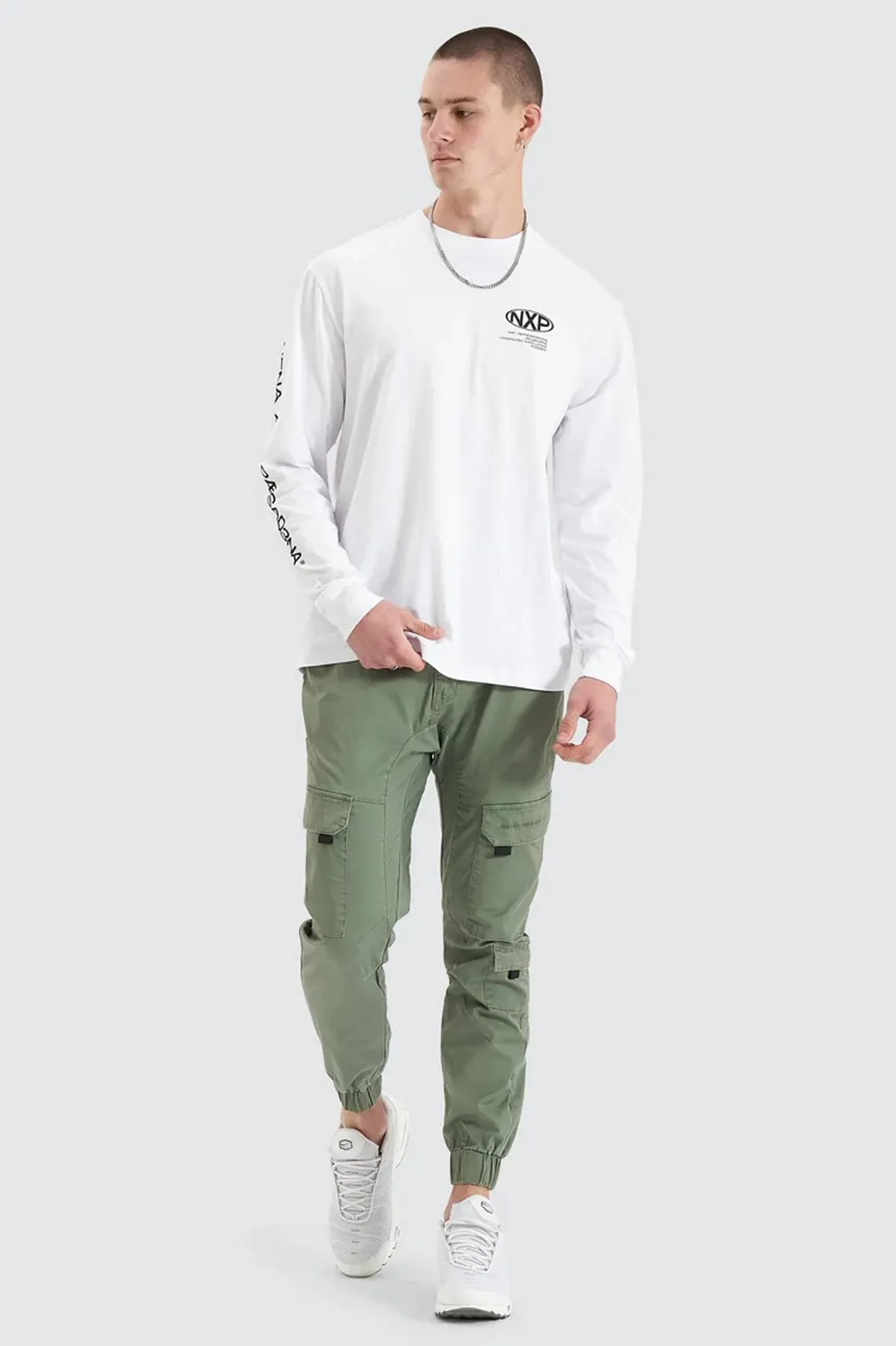 Durable Reinforced Shoulders Tensile Long Sleeve Tee Optical White