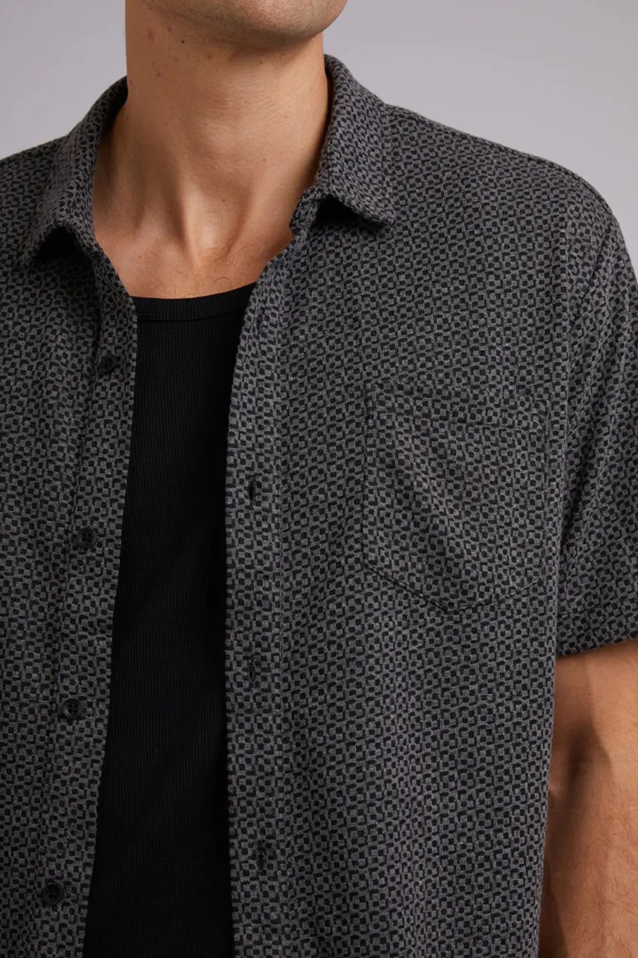 Textured Short Sleeve Shirt Black Stretch Comfort