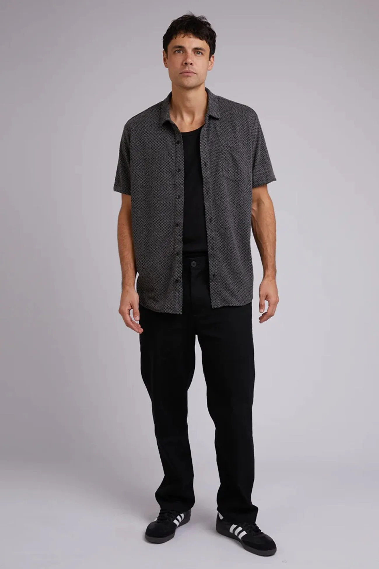 Textured Short Sleeve Shirt Black Erasable Surface Coating Stay Cool Technology