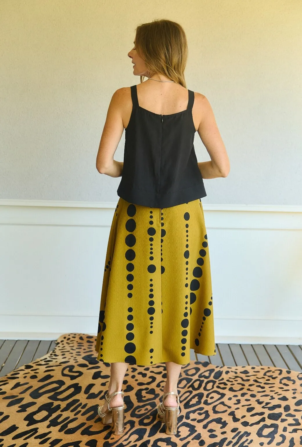 The Laura Skirt - Dijon Dots Smart Utility