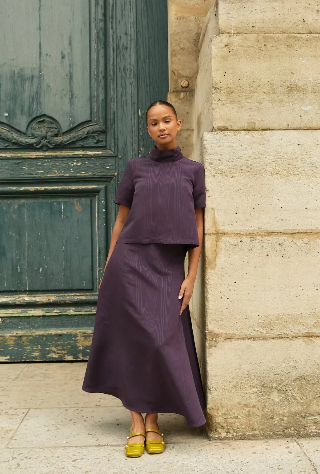 The Laura Skirt - Eggplant Moir?? FrictionResistantEdging