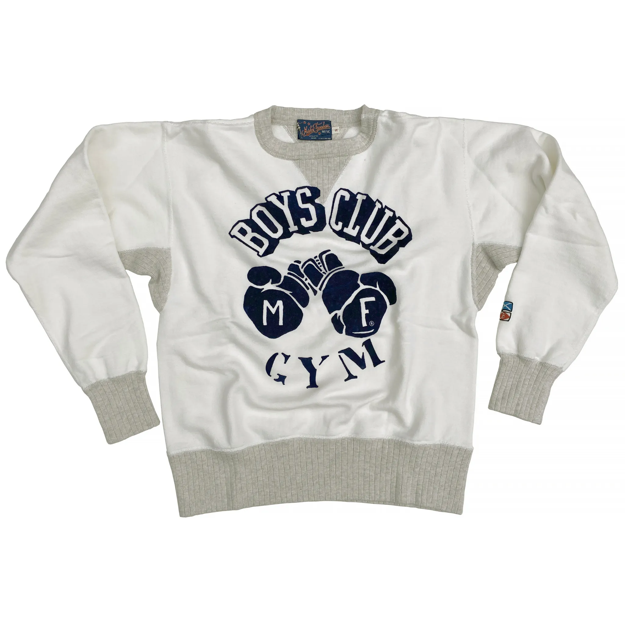 Weekend Relaxed product tribal energy The Medalist Sweatshirt - White "Boys Club" Flock Print
