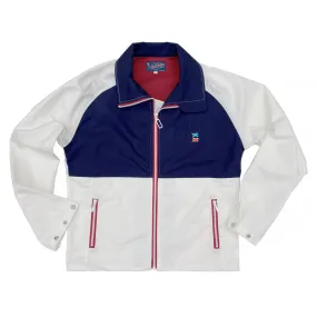 The Mercury Jacket - Arctic White/Navy Blue High Density Weave Roll Up Hood