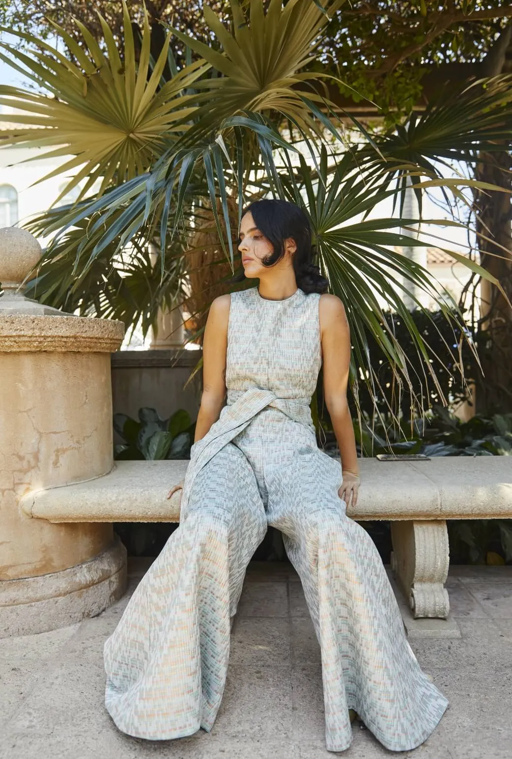 Cotton Skin Metallic Finish The Royale Jumpsuit - Aqua Channels Brocade
