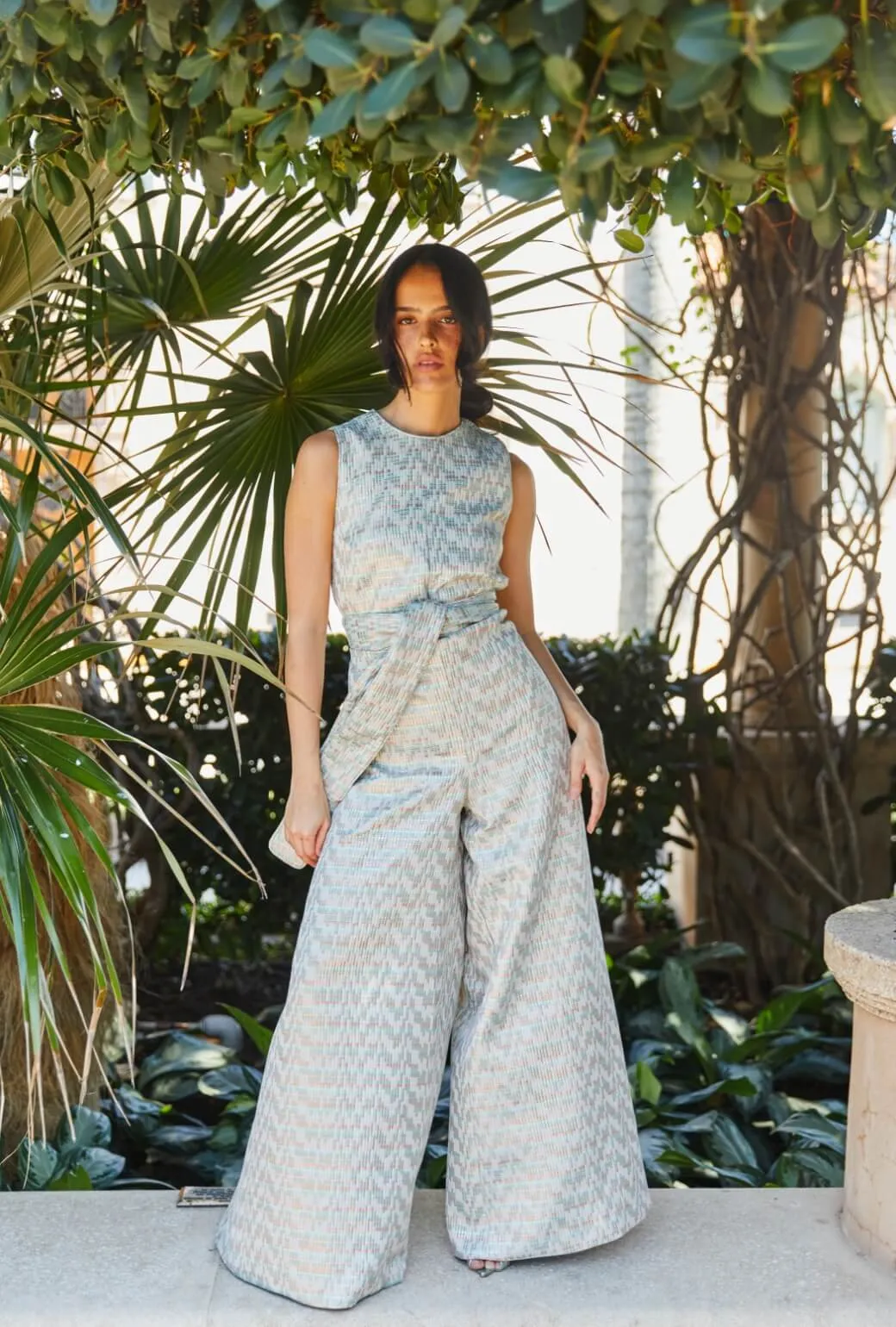 Scandi Light The Royale Jumpsuit - Aqua Channels Brocade