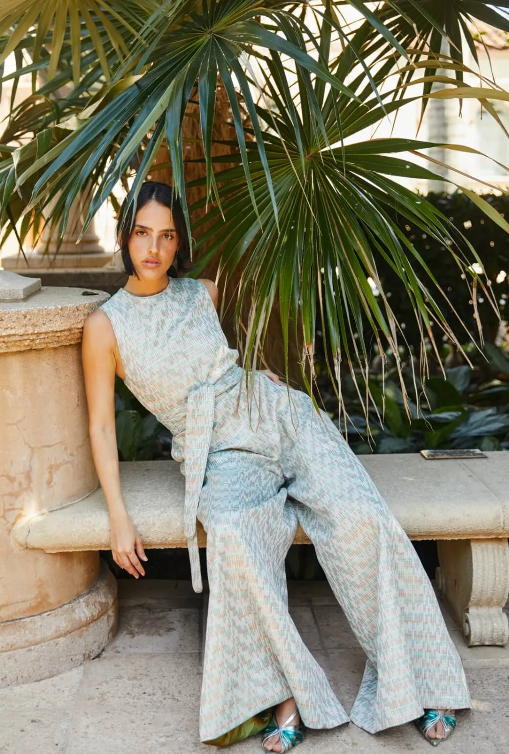 Versatile Layering Comfortable fit dress for all body types The Royale Jumpsuit - Aqua Channels Brocade
