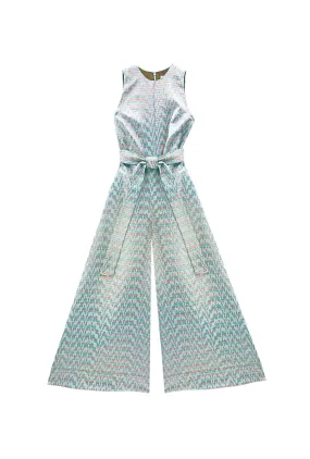 Panelled-Design The Royale Jumpsuit - Aqua Channels Brocade