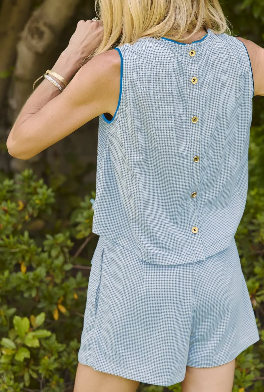 Comfortable Leg The Serena Skort - Blue Gingham Knit