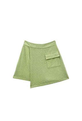 The Serena Skort - Green Gingham Knit Bi Stretch Fabric Packable design